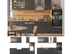 Vicco Fame-Line Küchenzeile Anthrazit Landhaus/Goldkraft Eiche 300 cm mit HochschrankAP Anthrazit ohne E-Geräte< Einbauküchen