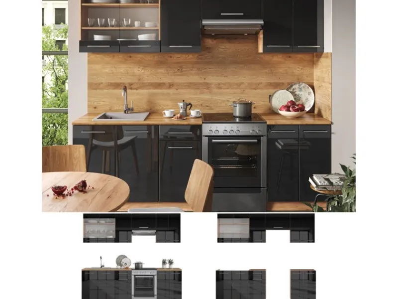Einbauküchen<Vicco Fame-Line Küchenzeile /Goldkraft Eiche 240 cm ohne Arbeitsplatte ohne E-Geräte