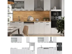 Hot Vicco Fame-Line Küchenzeile Weiß Landhaus/Weiß 300 cm mit HochschrankAP Eiche ohne E-Geräte Weiß-Strukturiert