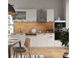 Hot Vicco Fame-Line Küchenzeile Weiß Landhaus/Weiß 300 cm mit HochschrankAP Eiche ohne E-Geräte Weiß-Strukturiert