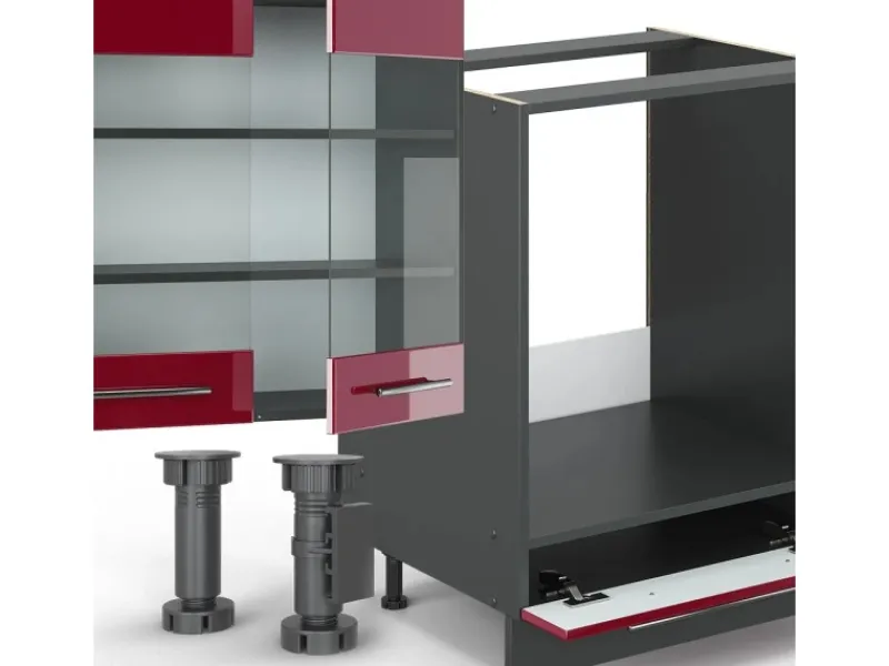 Einbauküchen<Vicco Fame-Line Küchenzeile Bordeaux Hochglanz/Anthrazit 300 cm ohne Arbeitsplatte ohne E-Geräte