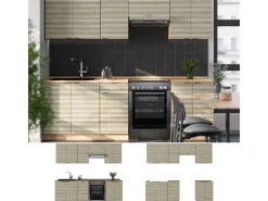 Vicco Fame-Line Küchenzeile Eiche Paneel/Goldkraft Eiche 240 cm AP Anthrazit ohne E-Geräte< Herde|Kühlschränke