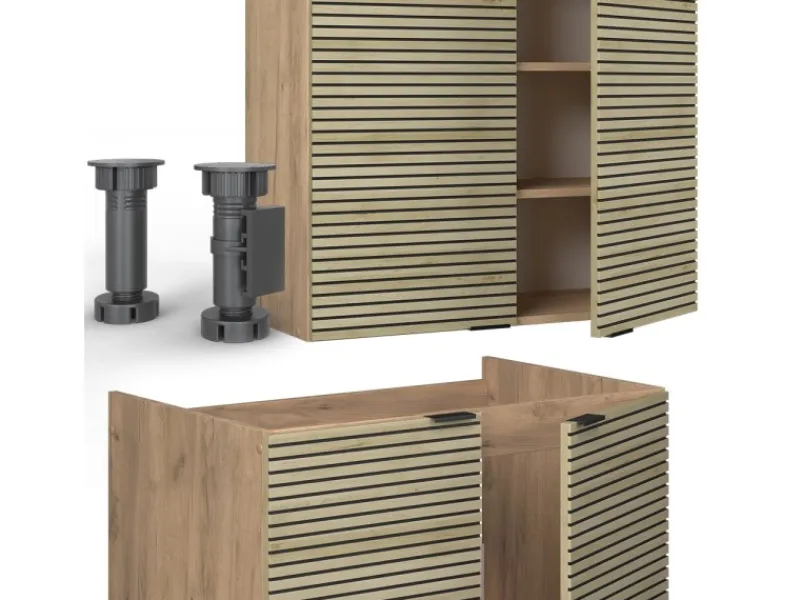 Vicco Fame-Line Küchenzeile Eiche Paneel/Goldkraft Eiche 240 cm AP Anthrazit ohne E-Geräte< Herde|Kühlschränke