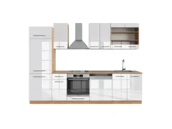 Einbauküchen<Vicco Fame-Line Küchenzeile Weiß Hochglanz/Goldkraft Eiche 300 cm ohne Arbeitsplatte ohne E-Geräte