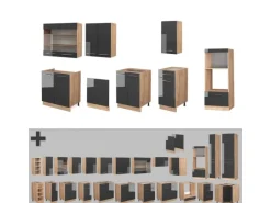 Vicco Fame-Line Küchenzeile /Goldkraft Eiche 300 cm mit Hochschrankohne Arbeitsplatte ohne E-Geräte< Einbauküchen