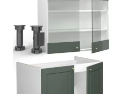 Sale Vicco Fame-Line Küchenzeile -Gold Landhaus/Weiß 200 cm AP Marmor ohne E-Geräte Grün