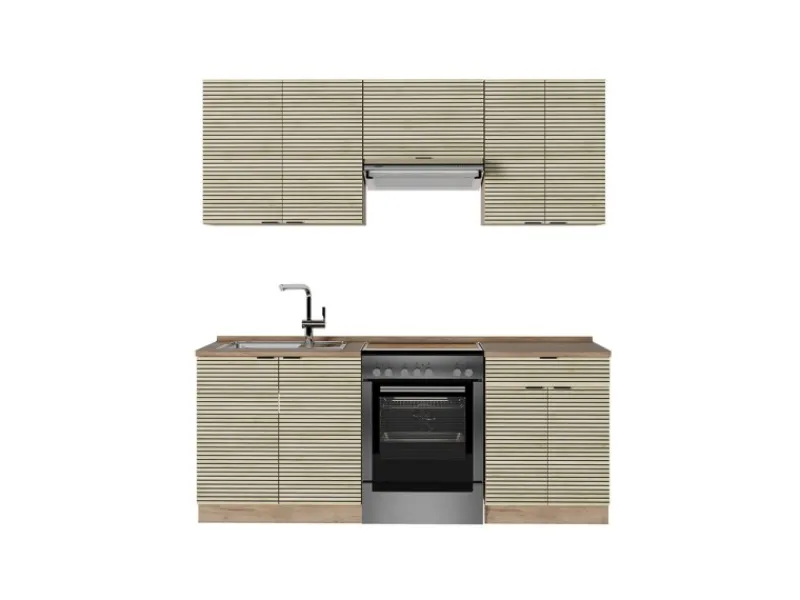 Sale Vicco Fame-Line Küchenzeile Eiche Paneel/Goldkraft Eiche 200 cm AP Eiche ohne E-Geräte Berghütten Eiche