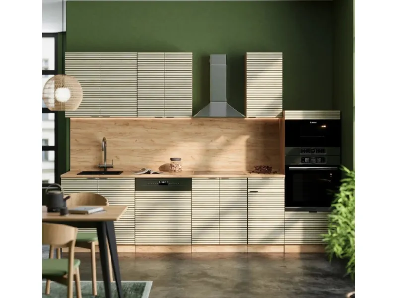 Discount Vicco Fame-Line Küchenzeile Eiche Paneel/Goldkraft Eiche 300 cm mit HochschrankAP Anthrazit ohne E-Geräte Berghütten Eiche