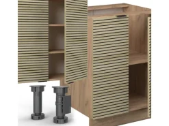 Discount Vicco Fame-Line Küchenzeile Eiche Paneel/Goldkraft Eiche 300 cm mit HochschrankAP Anthrazit ohne E-Geräte Berghütten Eiche