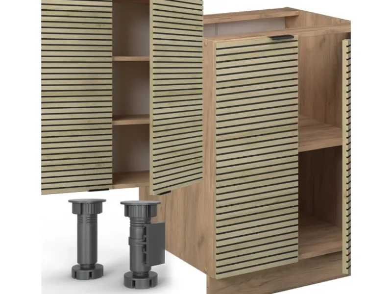 Discount Vicco Fame-Line Küchenzeile Eiche Paneel/Goldkraft Eiche 300 cm mit HochschrankAP Anthrazit ohne E-Geräte Berghütten Eiche
