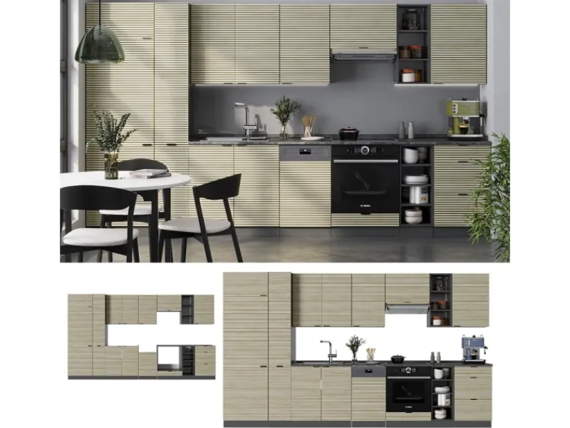 Clearance Vicco Fame-Line Küchenzeile Eiche Paneel/Anthrazit 355 cm AP Anthrazit ohne E-Geräte Brauhaus Eiche