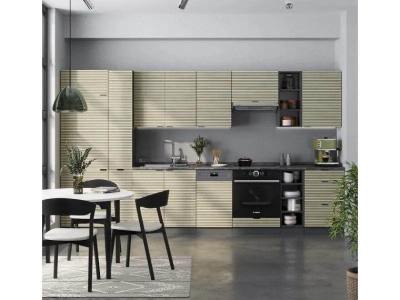 Clearance Vicco Fame-Line Küchenzeile Eiche Paneel/Anthrazit 355 cm AP Anthrazit ohne E-Geräte Brauhaus Eiche
