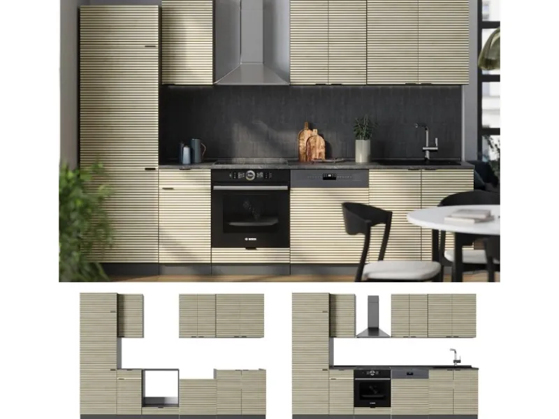 Outlet Vicco Fame-Line Küchenzeile Eiche Paneel/Anthrazit 300 cm AP Anthrazit ohne E-Geräte Brauhaus Eiche