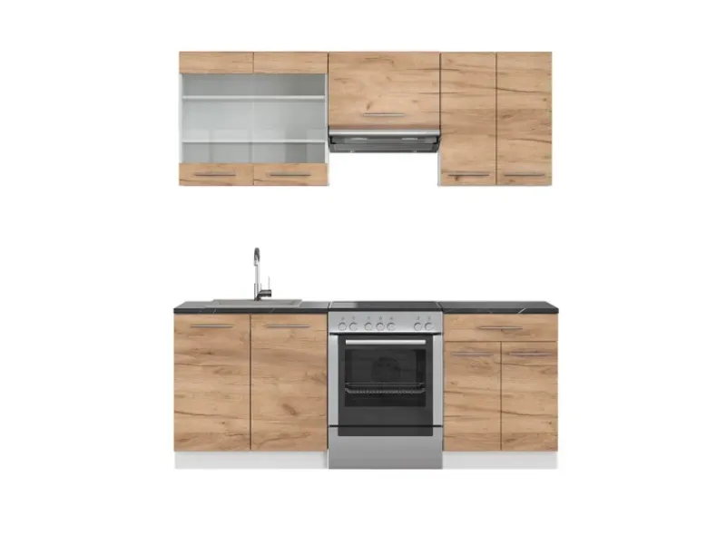 Discount Vicco Fame-Line Küchenzeile Goldkraft /Weiß 200 cm ohne Arbeitsplatte ohne E-Geräte Eiche