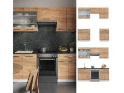 Discount Vicco Fame-Line Küchenzeile Goldkraft /Weiß 200 cm ohne Arbeitsplatte ohne E-Geräte Eiche