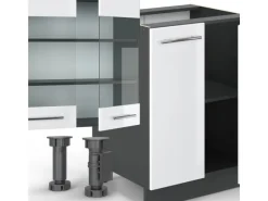 Kühlschränke<Vicco Fame-Line Küchenzeile /Anthrazit 300 cm mit HochschrankAP Marmor ohne E-Geräte