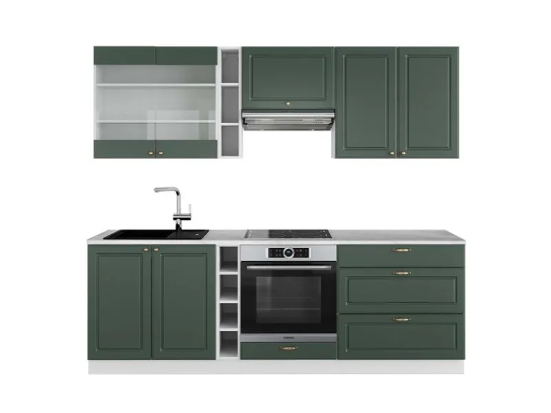 Vicco Fame-Line Küchenzeile -Gold Landhaus/Weiß 235 cm AP Marmor ohne E-Geräte< Einbauküchen