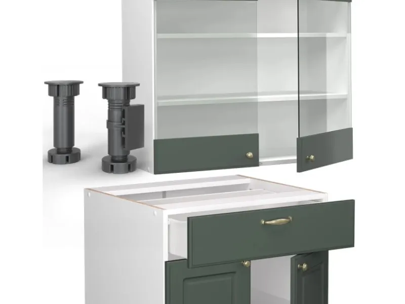 Vicco Fame-Line Küchenzeile -Gold Landhaus/Weiß 235 cm AP Marmor ohne E-Geräte< Einbauküchen