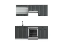 Vicco Fame-Line Küchenzeile Anthrazit Landhaus/Weiß 200 cm AP Anthrazit ohne E-Geräte< Einbauküchen