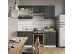 Vicco Fame-Line Küchenzeile Anthrazit Landhaus/Weiß 200 cm AP Anthrazit ohne E-Geräte< Einbauküchen
