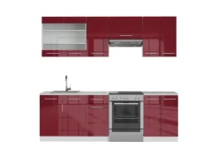 Vicco Fame-Line Küchenzeile Bordeaux Hochglanz/Weiß 240 cm ohne Arbeitsplatte ohne E-Geräte< Einbauküchen