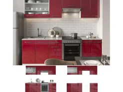 Vicco Fame-Line Küchenzeile Bordeaux Hochglanz/Weiß 240 cm ohne Arbeitsplatte ohne E-Geräte< Einbauküchen
