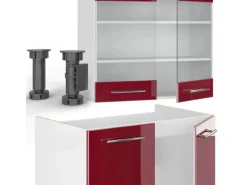 Vicco Fame-Line Küchenzeile Bordeaux Hochglanz/Weiß 240 cm ohne Arbeitsplatte ohne E-Geräte< Einbauküchen