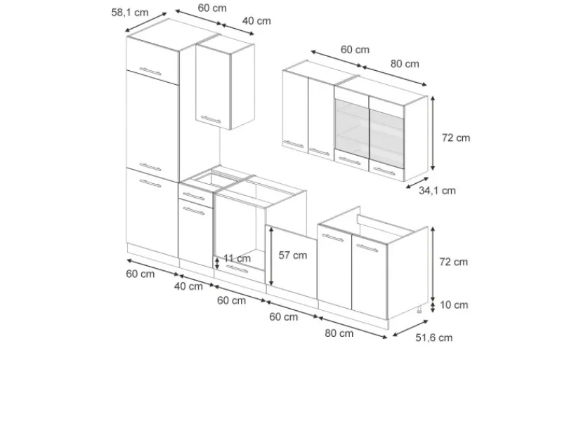 Einbauküchen<Vicco Fame-Line Küchenzeile Hochglanz/Weiß 300 cm AP Marmor ohne E-Geräte
