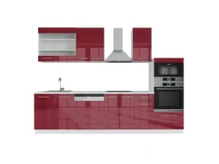 New Vicco Fame-Line Küchenzeile Bordeaux Hochglanz/Weiß 300 cm mit Hochschrankohne Arbeitsplatte ohne E-Geräte Brilliant Bordeaux