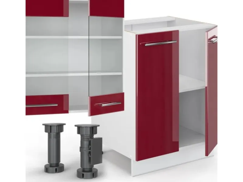 New Vicco Fame-Line Küchenzeile Bordeaux Hochglanz/Weiß 300 cm mit Hochschrankohne Arbeitsplatte ohne E-Geräte Brilliant Bordeaux