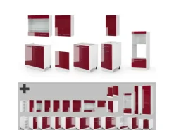 New Vicco Fame-Line Küchenzeile Bordeaux Hochglanz/Weiß 300 cm mit Hochschrankohne Arbeitsplatte ohne E-Geräte Brilliant Bordeaux