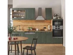 Outlet Vicco Fame-Line Küchenzeile -Gold Landhaus/Goldkraft Eiche 300 cm mit HochschrankAP Eiche ohne E-Geräte Grün