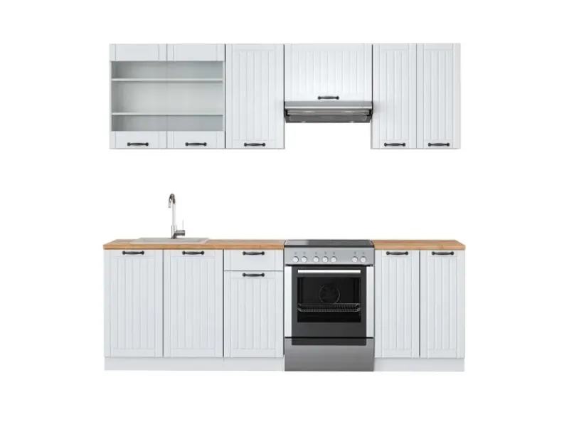 Einbauküchen<Vicco Fame-Line Küchenzeile Weiß Landhaus/Weiß 240 cm AP Eiche ohne E-Geräte