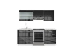 Einbauküchen<Vicco Fame-Line Küchenzeile /Weiß 200 cm AP Marmor ohne E-Geräte