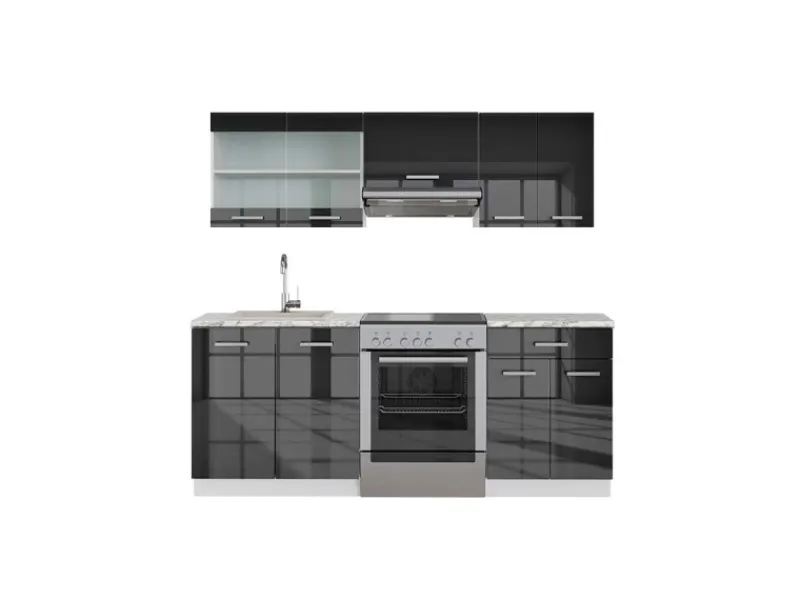 Einbauküchen<Vicco Fame-Line Küchenzeile /Weiß 200 cm AP Marmor ohne E-Geräte