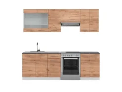 Vicco Fame-Line Küchenzeile Goldkraft /Weiß 240 cm AP Anthrazit ohne E-Geräte< Einbauküchen