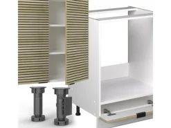 Einbauküchen<Vicco Fame-Line Küchenzeile Eiche Paneel/Weiß 300 cm AP Marmor ohne E-Geräte