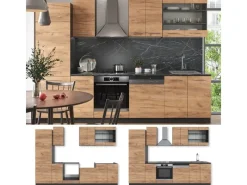 Einbauküchen<Vicco Fame-Line Küchenzeile Goldkraft Eiche/Anthrazit 300 cm AP Eiche ohne E-Geräte