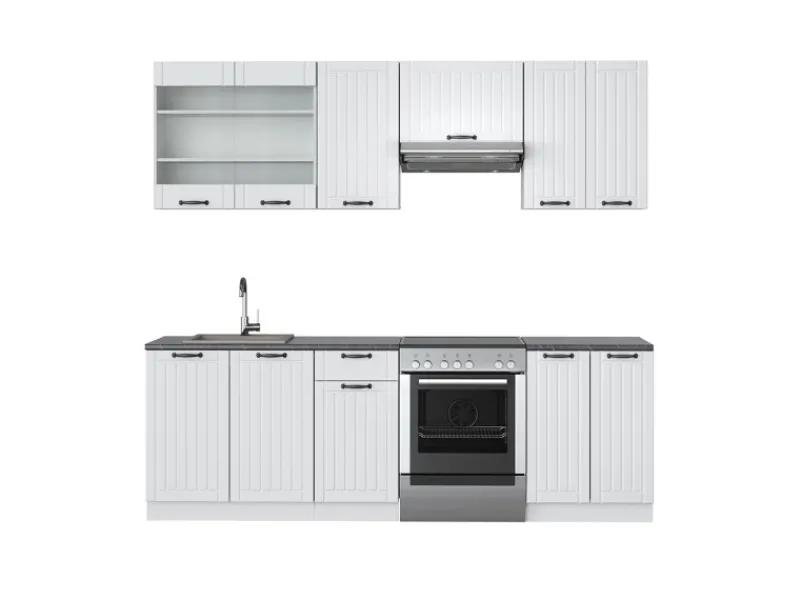 Einbauküchen<Vicco Fame-Line Küchenzeile Weiß Landhaus/Weiß 240 cm ohne Arbeitsplatte ohne E-Geräte