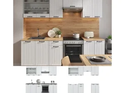 Einbauküchen<Vicco Fame-Line Küchenzeile Weiß Landhaus/Weiß 240 cm ohne Arbeitsplatte ohne E-Geräte