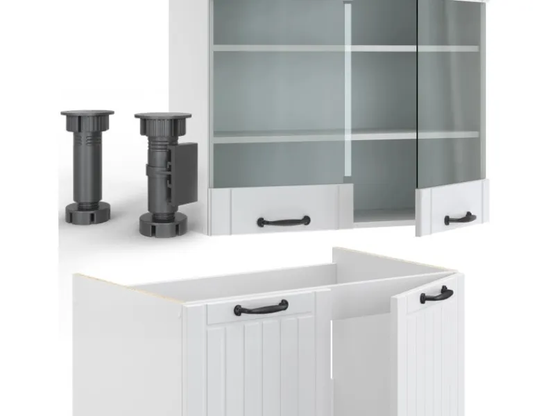 Einbauküchen<Vicco Fame-Line Küchenzeile Weiß Landhaus/Weiß 240 cm ohne Arbeitsplatte ohne E-Geräte
