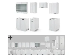 Einbauküchen<Vicco Fame-Line Küchenzeile Weiß Landhaus/Weiß 240 cm ohne Arbeitsplatte ohne E-Geräte