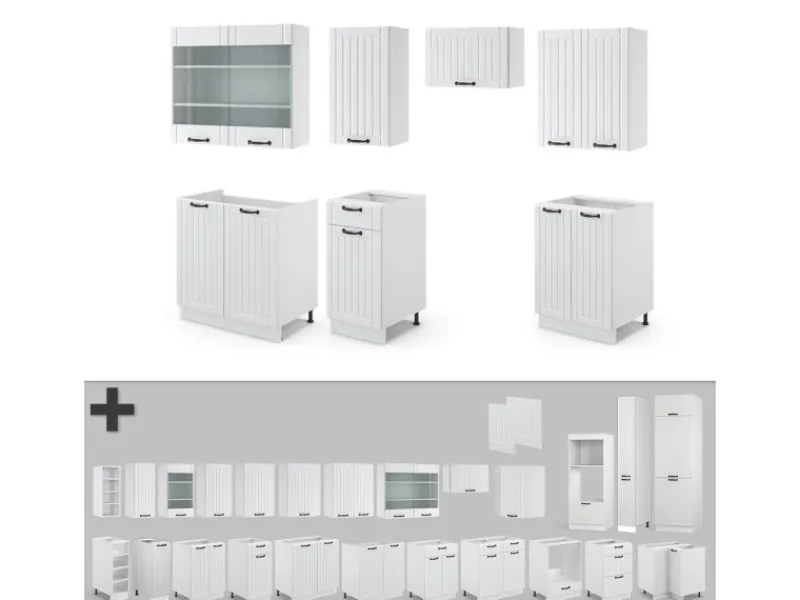 Einbauküchen<Vicco Fame-Line Küchenzeile Weiß Landhaus/Weiß 240 cm ohne Arbeitsplatte ohne E-Geräte
