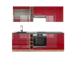 Vicco Fame-Line Küchenzeile Bordeaux Hochglanz/Goldkraft Eiche 235 cm AP Anthrazit ohne E-Geräte< Einbauküchen