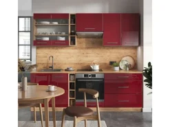 Vicco Fame-Line Küchenzeile Bordeaux Hochglanz/Goldkraft Eiche 235 cm AP Anthrazit ohne E-Geräte< Einbauküchen