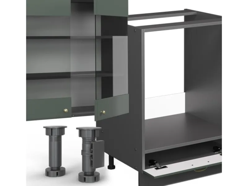 Discount Vicco Fame-Line Küchenzeile -Gold Landhaus/Anthrazit 300 cm ohne Arbeitsplatte ohne E-Geräte Grün