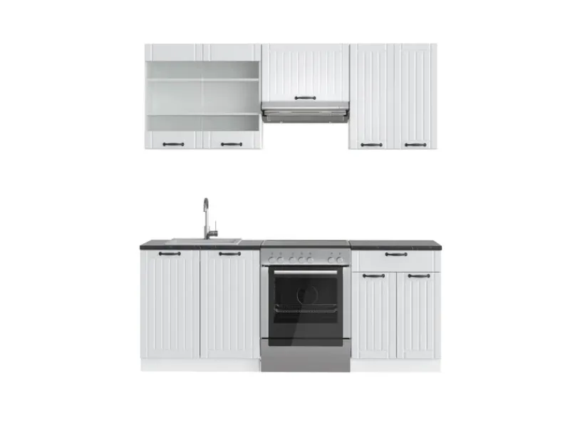 Einbauküchen<Vicco Fame-Line Küchenzeile Weiß Landhaus/Weiß 200 cm ohne Arbeitsplatte ohne E-Geräte