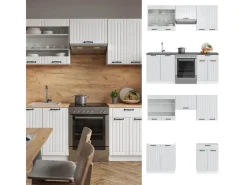 Einbauküchen<Vicco Fame-Line Küchenzeile Weiß Landhaus/Weiß 200 cm ohne Arbeitsplatte ohne E-Geräte