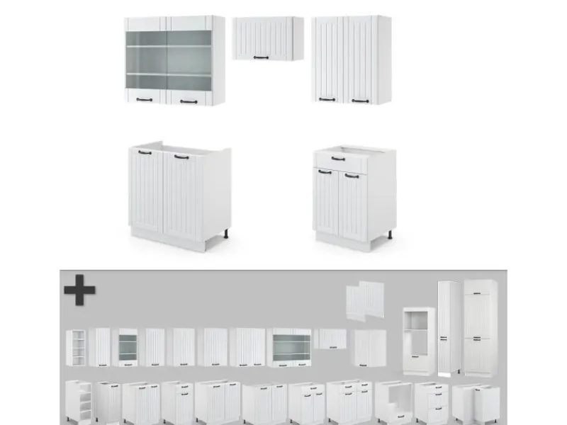 Einbauküchen<Vicco Fame-Line Küchenzeile Weiß Landhaus/Weiß 200 cm ohne Arbeitsplatte ohne E-Geräte