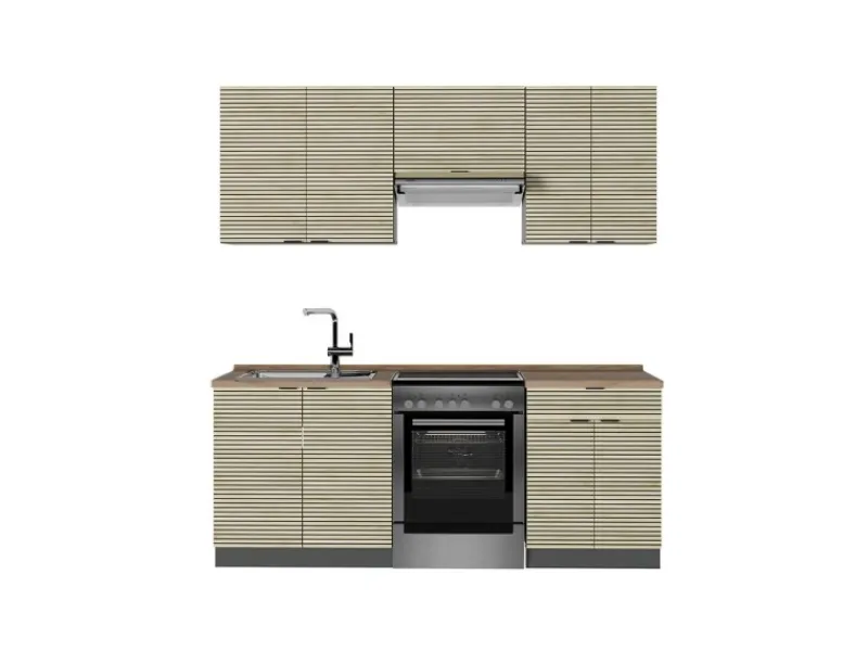 Vicco Fame-Line Küchenzeile Eiche Paneel/Anthrazit 200 cm AP Eiche ohne E-Geräte< Einbauküchen
